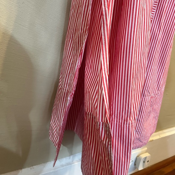 J. Crew Button-up MIDI Dress in Striped Cotton Poplin Medium Red White Oversized - Picture 10 of 13